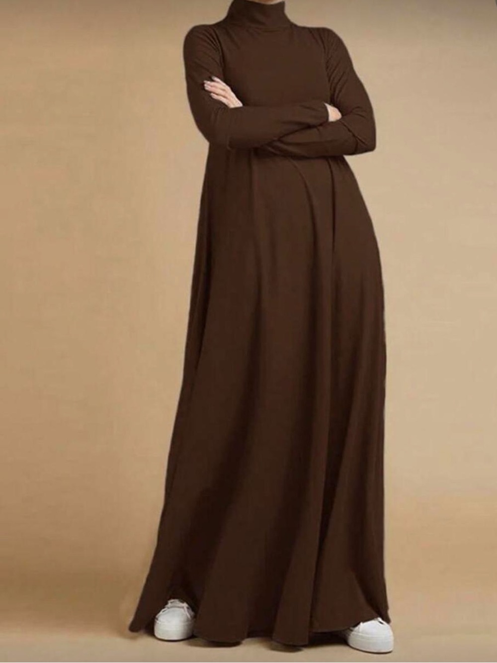 SHEIN Brown Long Sleeve Turtleneck Maxi Dress